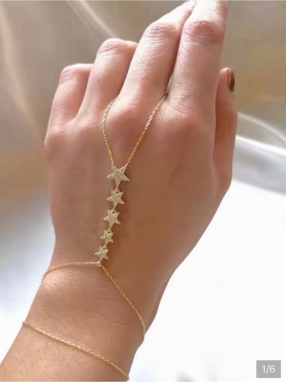 Gold Star Link Hand Bracelet